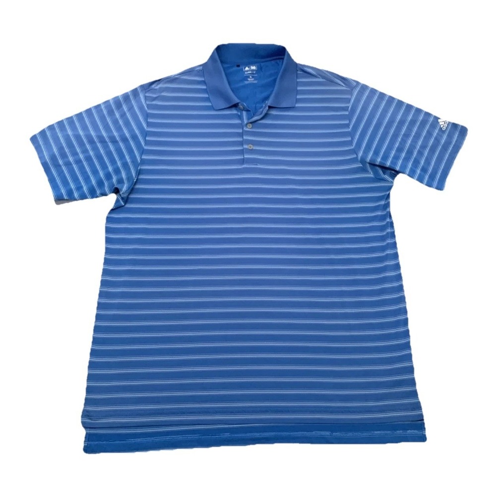 Adidas Golf Polo‎ Climalite Mens XL Blue Horizontal Stripes Wicking Quick Dry